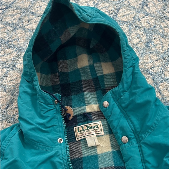 L.L. Bean vintage teal flannel lined multi pocket coat jacket medium - Picture 3 of 9